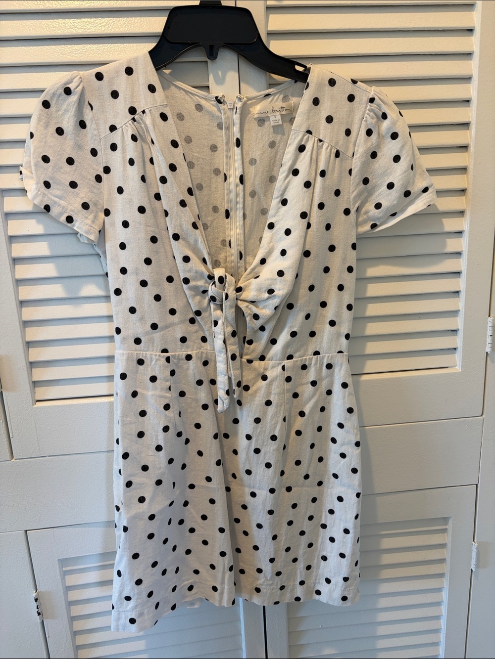 nine britton White Mini Dress with Black Polka Dots